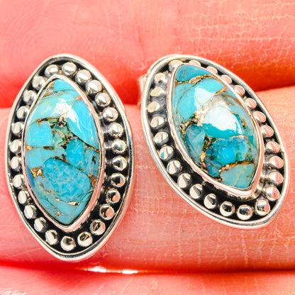 Blue Copper Composite Turquoise Earrings handcrafted by Ana Silver Co - EARR423169