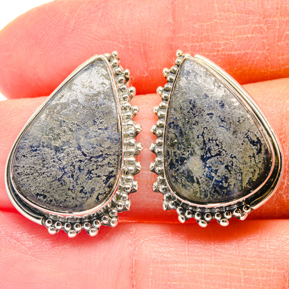 Teardrop sodalite earrings, 925 sterling silver teardrop stones with textured halo