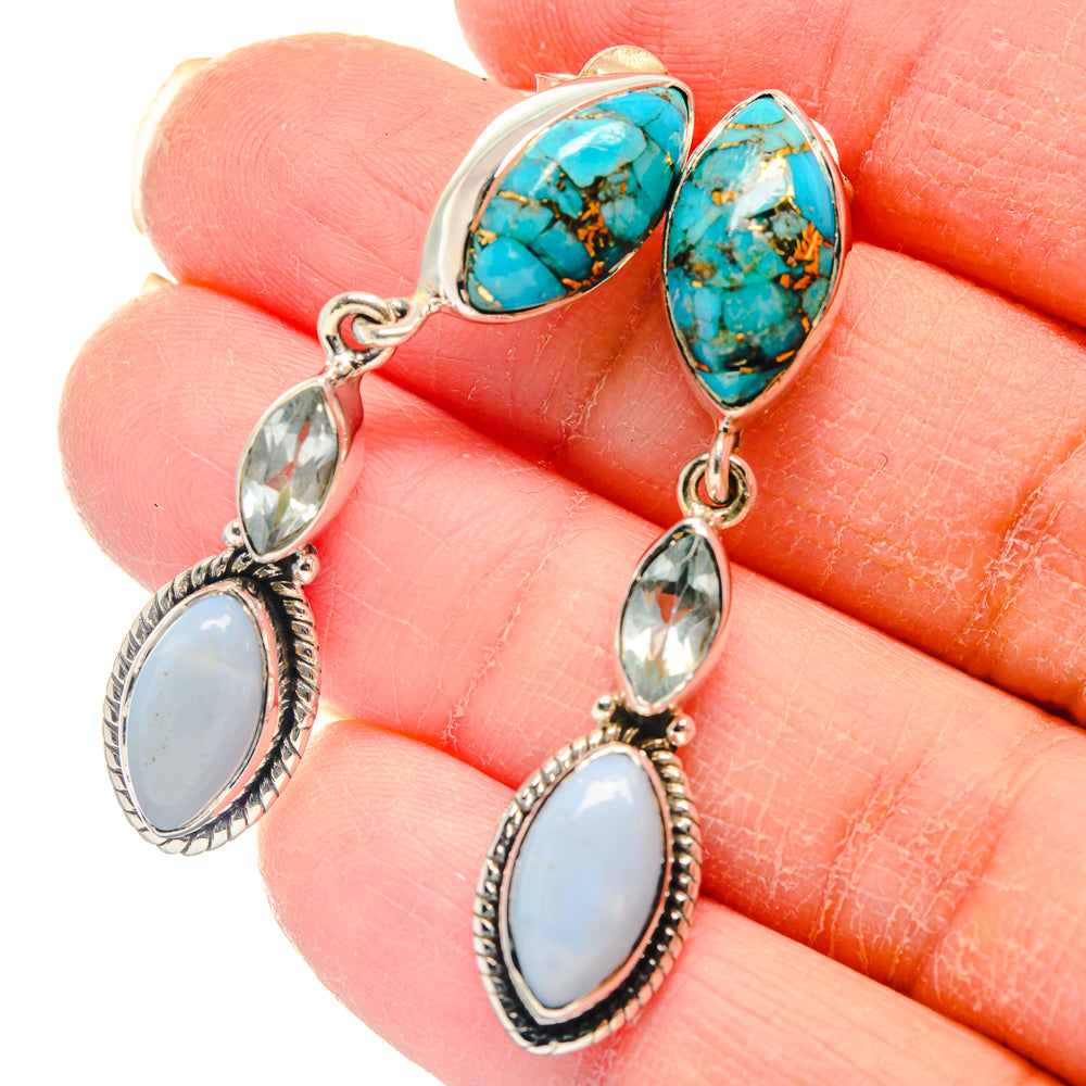 Blue Copper Composite Turquoise Earrings handcrafted by Ana Silver Co - EARR423215