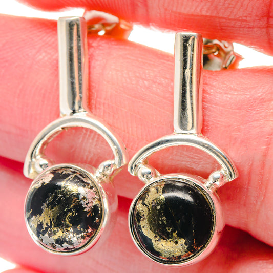 Pyrite In Black Onyx Earrings handcrafted by Ana Silver Co - EARR423218
