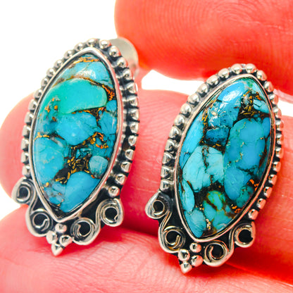 Blue Copper Composite Turquoise Earrings handcrafted by Ana Silver Co - EARR423251