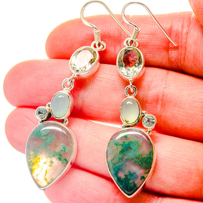 Green Moss Agate Earrings handcrafted by Ana Silver Co - EARR423258