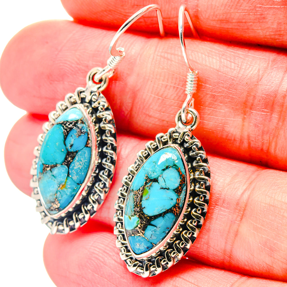 Blue Copper Composite Turquoise Earrings handcrafted by Ana Silver Co - EARR423273