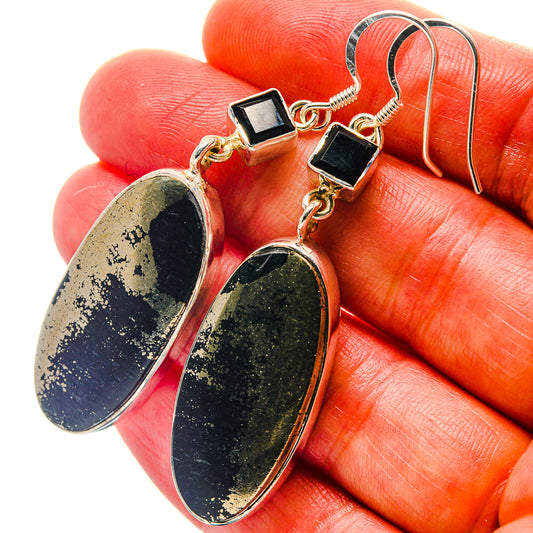 Pyrite In Black Onyx Earrings handcrafted by Ana Silver Co - EARR423286