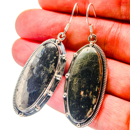 Pyrite In Black Onyx Earrings handcrafted by Ana Silver Co - EARR423314