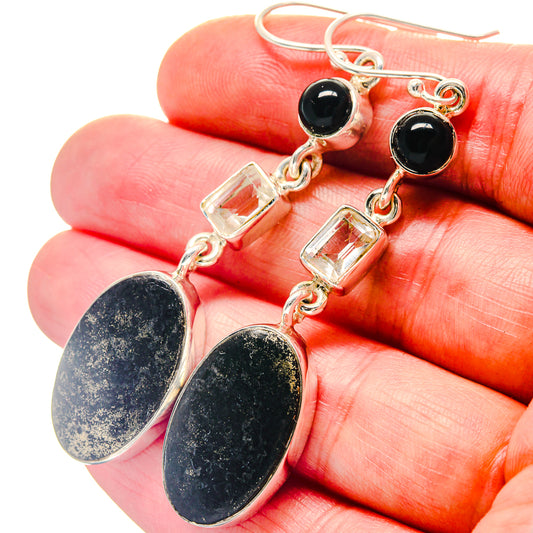 Pyrite In Black Onyx Earrings handcrafted by Ana Silver Co - EARR423317