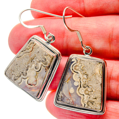Sterling silver drop earrings with square lace agate cabochon and French hook backs