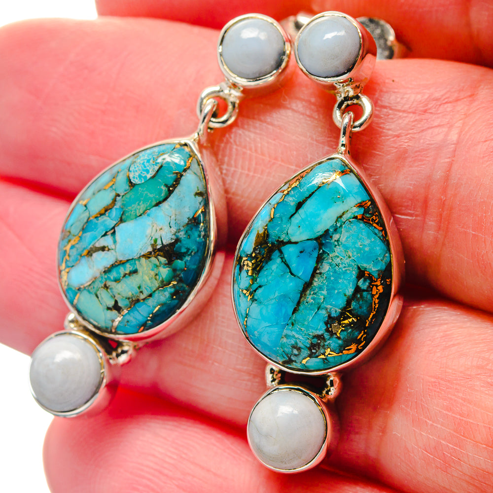 Blue Copper Composite Turquoise Earrings handcrafted by Ana Silver Co - EARR423329