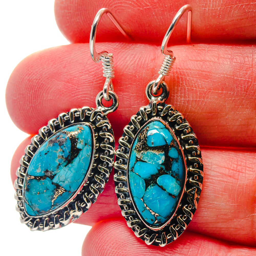 Blue Copper Composite Turquoise Earrings handcrafted by Ana Silver Co - EARR423332