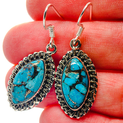 Blue Copper Composite Turquoise Earrings handcrafted by Ana Silver Co - EARR423332