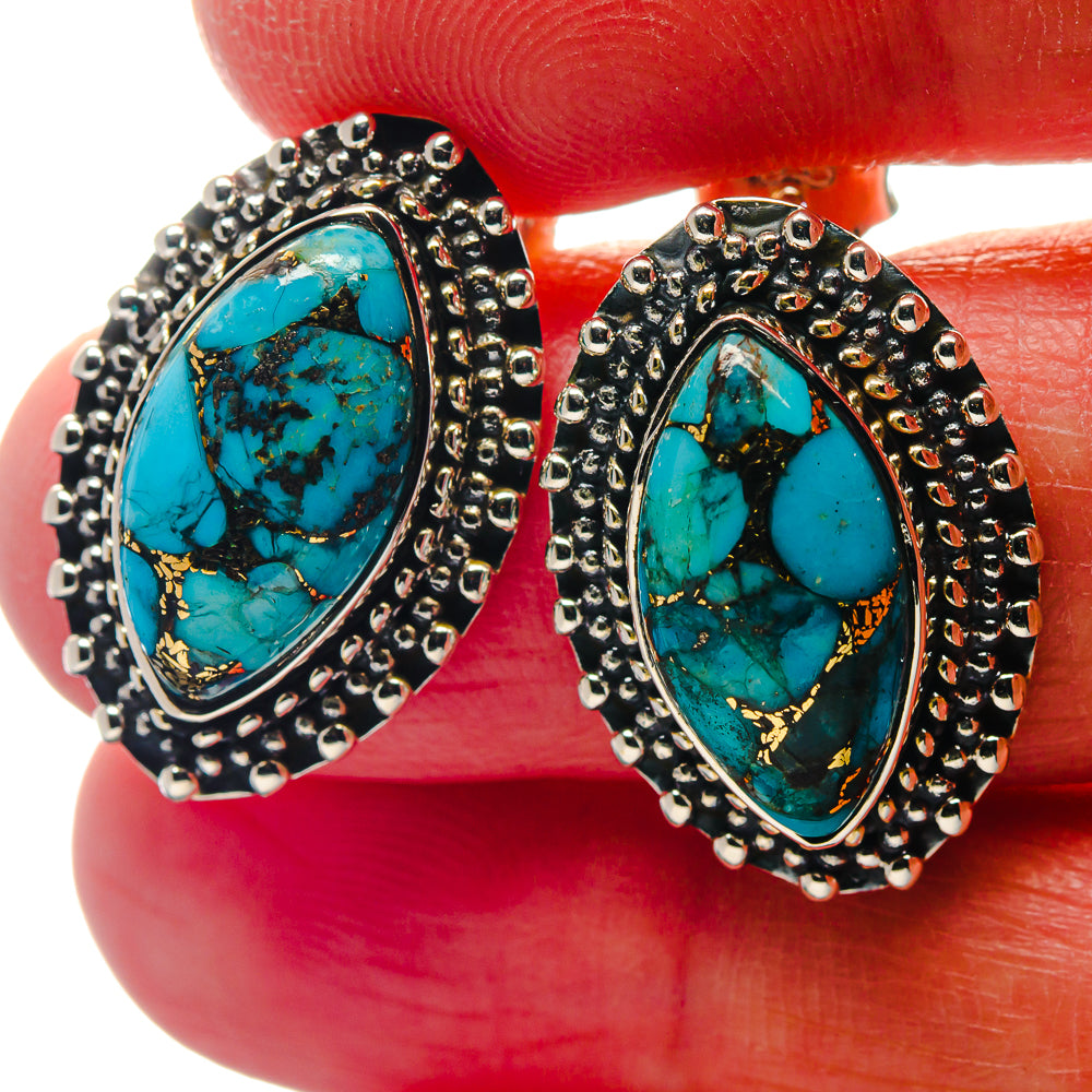 Blue Copper Composite Turquoise Earrings handcrafted by Ana Silver Co - EARR423334
