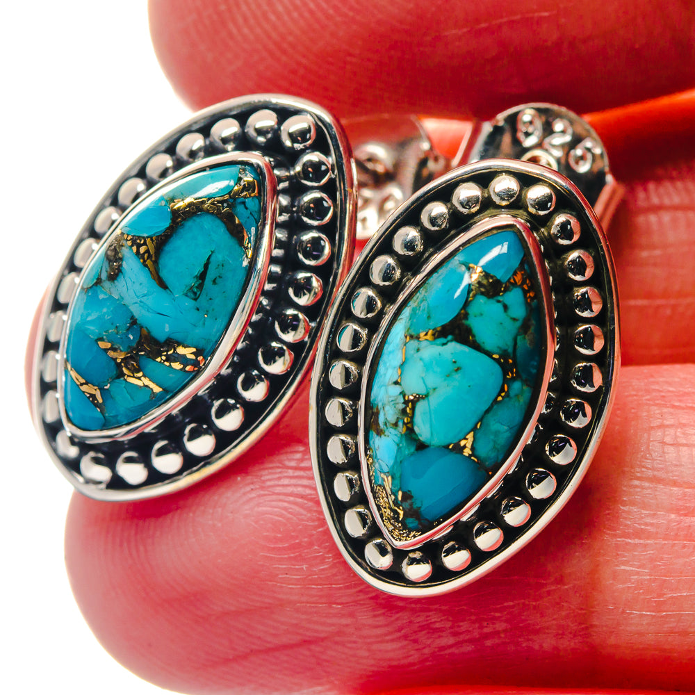 Blue Copper Composite Turquoise Earrings handcrafted by Ana Silver Co - EARR423367