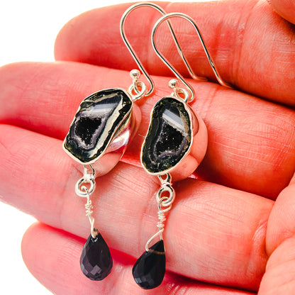 Black Geode Slice Earrings handcrafted by Ana Silver Co - EARR423380