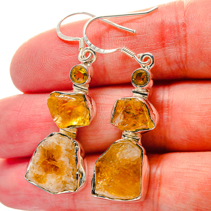 Rough citrine dangle earrings, sterling silver hooks, yellow-orange rough stones