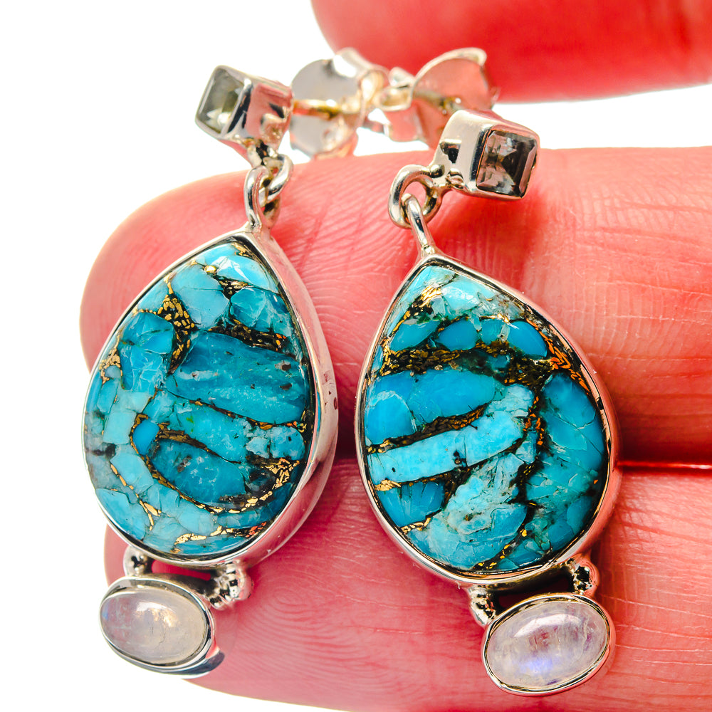 Blue Copper Composite Turquoise Earrings handcrafted by Ana Silver Co - EARR423394
