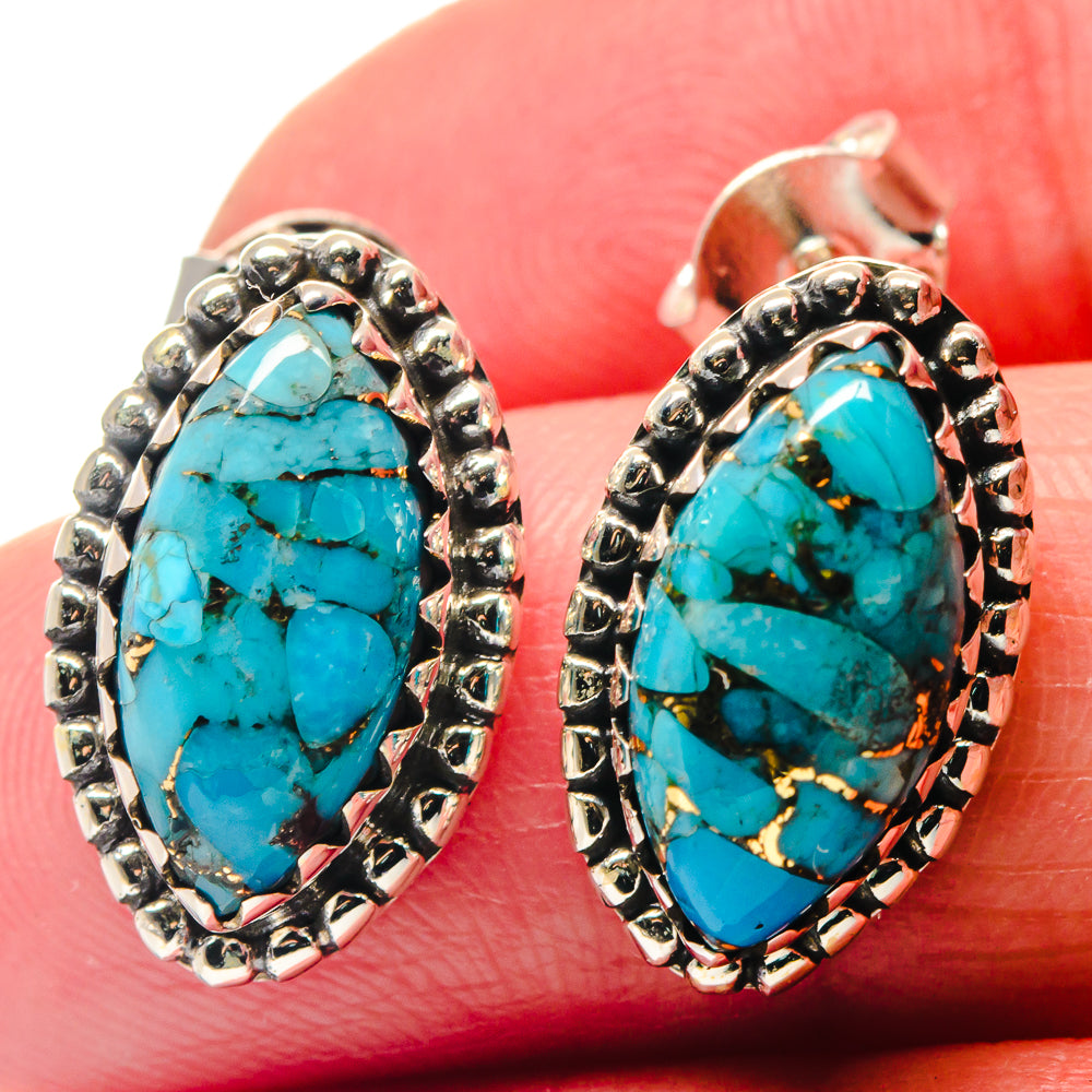 Blue Copper Composite Turquoise Earrings handcrafted by Ana Silver Co - EARR423397