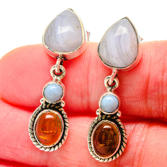 Crazy Lace Agate, Carnelian Pendants handcrafted by Ana Silver Co - EARR423438