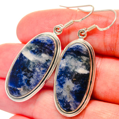 Sodalite oval drop earrings in 925 sterling silver bezel with wire hook backs