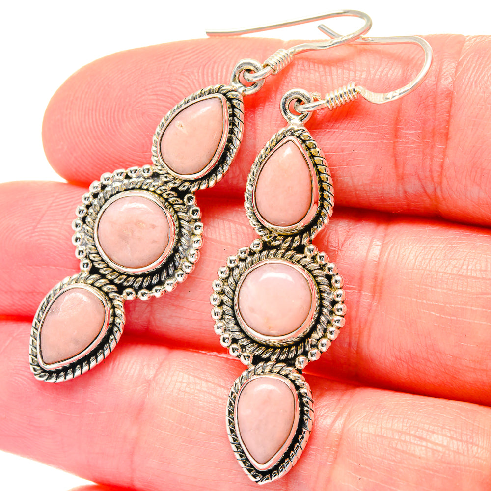 Pink opal drop earrings in 925 sterling silver, oval and teardrop pink stones