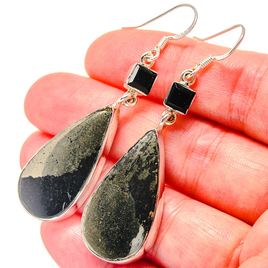 Pyrite In Black Onyx Earrings handcrafted by Ana Silver Co - EARR423525