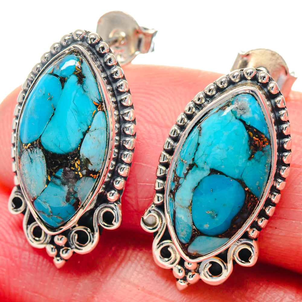 Blue Copper Composite Turquoise Earrings handcrafted by Ana Silver Co - EARR423541