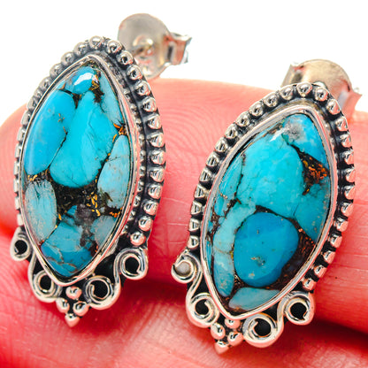 Blue Copper Composite Turquoise Earrings handcrafted by Ana Silver Co - EARR423541