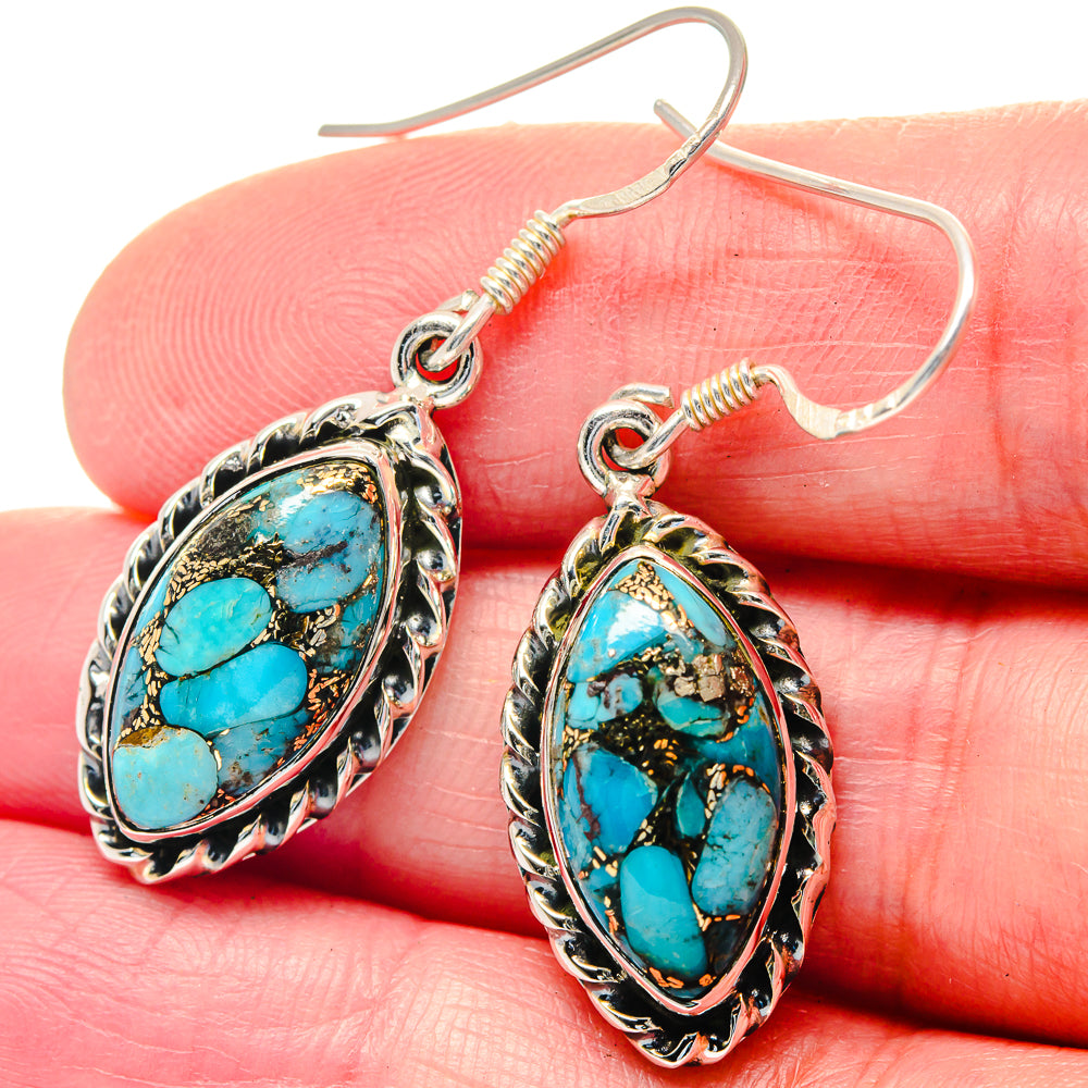 Blue Copper Composite Turquoise Earrings handcrafted by Ana Silver Co - EARR423562
