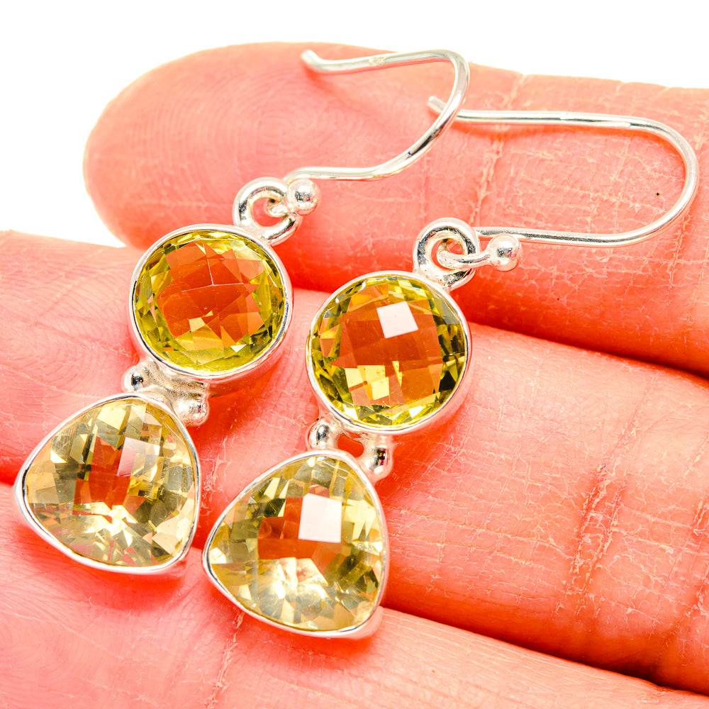 Sterling silver faceted citrine earrings with round and teardrop dangles