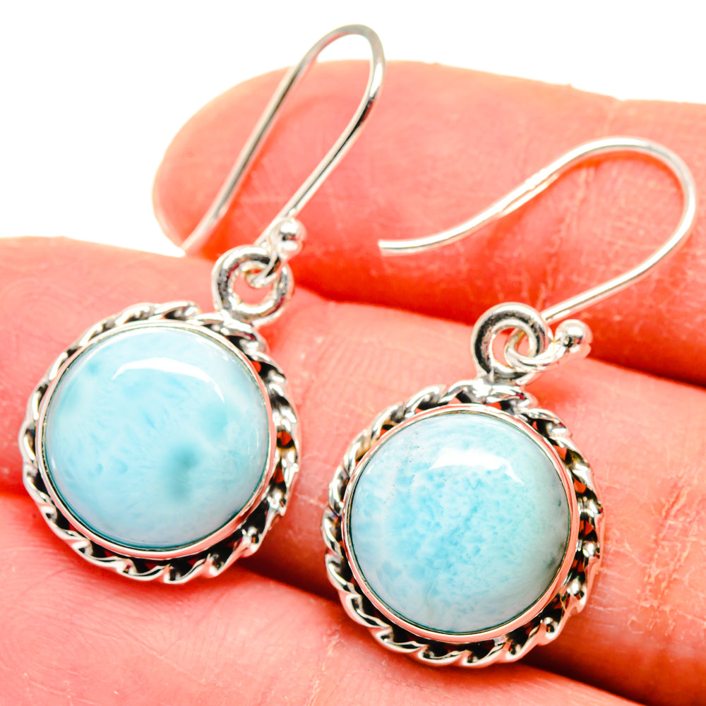 Larimar cabochon drop earrings in 925 sterling silver with round blue stones
