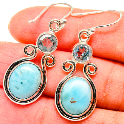 925 sterling silver blue topaz and larimar drop earrings with swirl settings