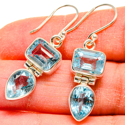 925 sterling silver blue topaz drop earrings with square and teardrop stones
