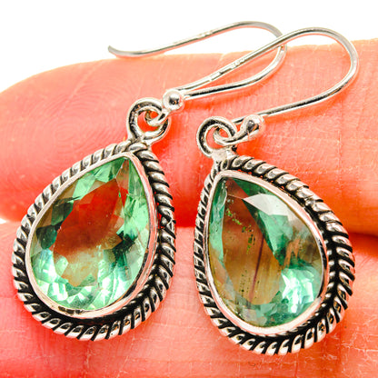 Green fluorite teardrop earrings in 925 sterling silver, ornate rope setting