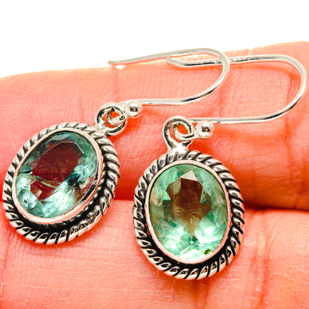 Green fluorite drop earrings in 925 sterling silver with oval green stone settings