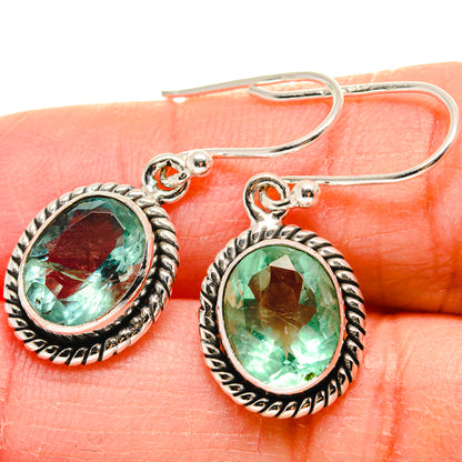 Green fluorite drop earrings in 925 sterling silver with oval green stone settings