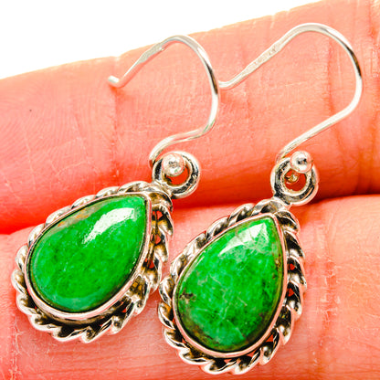 Green teardrop stone earrings, 925 sterling silver with hooked backs and ornate frame