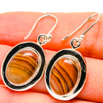 925 sterling silver picture jasper drop earrings with oval orange-brown stone, black bezel
