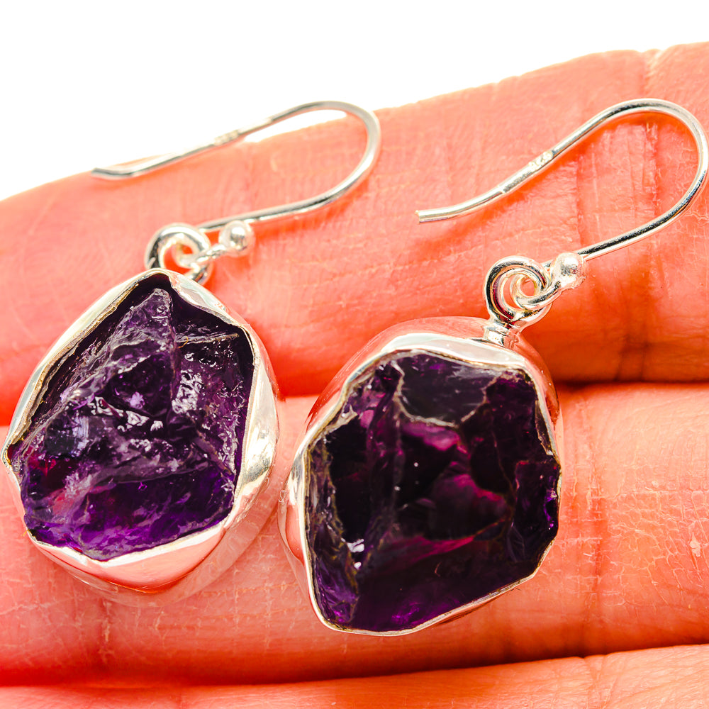 Rough purple amethyst drop earrings, 925 sterling silver hooks