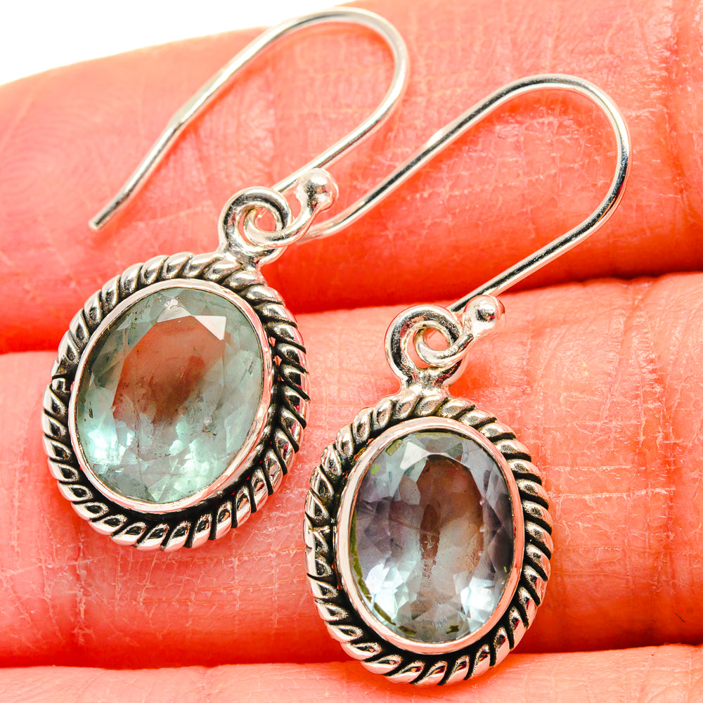 925 sterling silver dangle earrings with oval blue-green fluorite-style gemstones