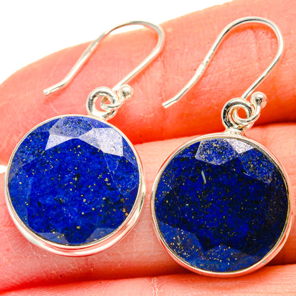 925 sterling silver hook earrings with round blue lapis lazuli cabochon