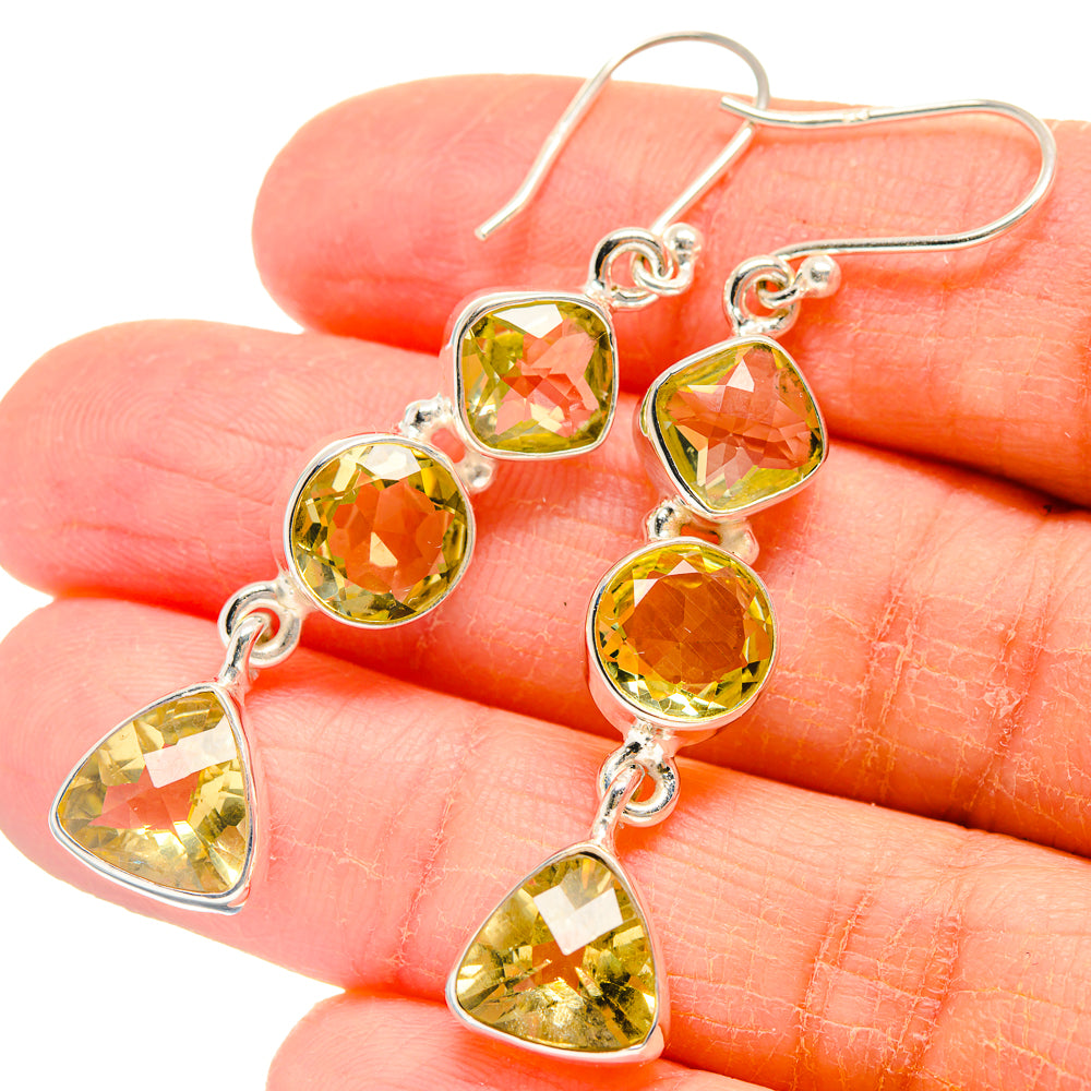 925 sterling silver drop earrings with faceted citrine round and triangle stones