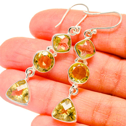 925 sterling silver drop earrings with faceted citrine round and triangle stones