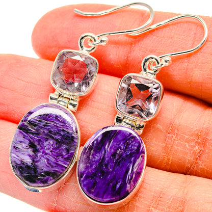 925 sterling silver drop earrings with faceted pink stone and purple oval stone