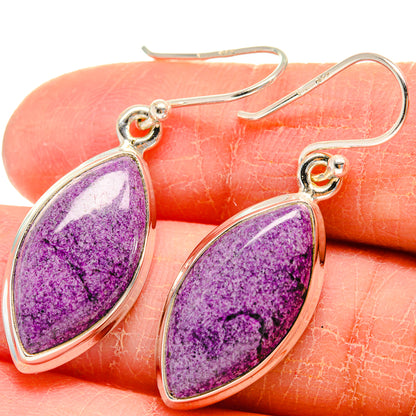Purple teardrop stichtite earrings in 925 sterling silver, French hook backs