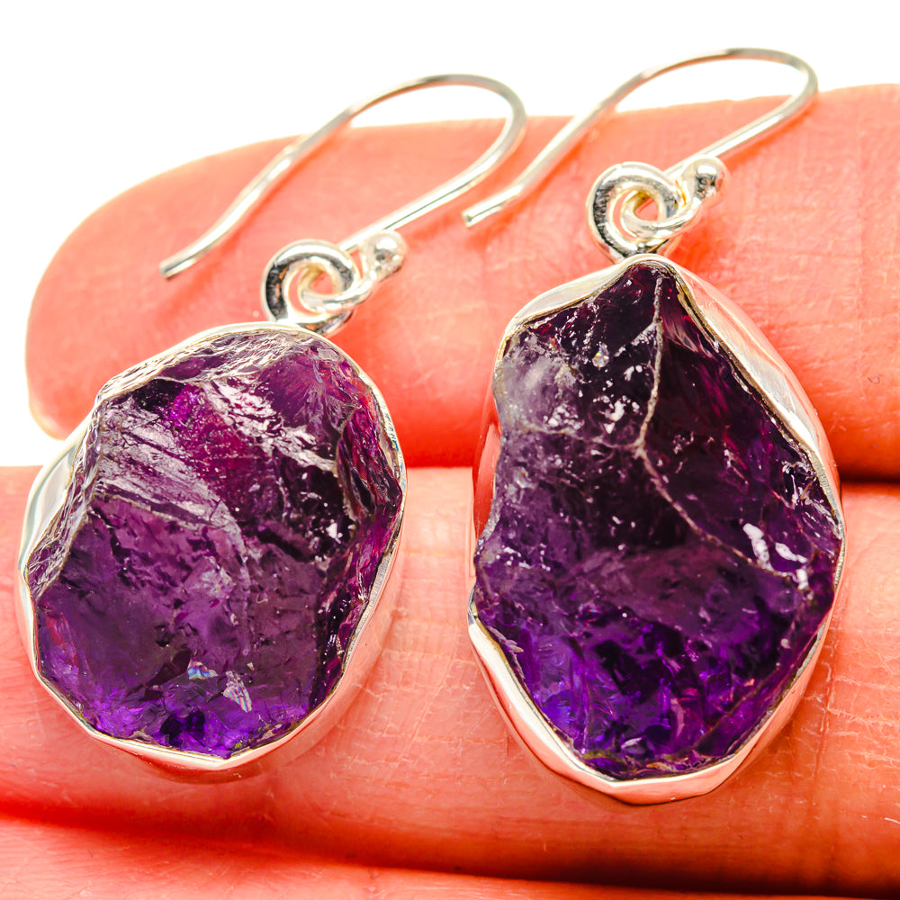 Teardrop amethyst gemstone earrings with 925 sterling silver hook and bezel settings