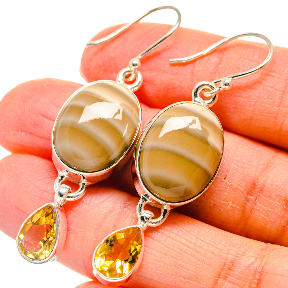 Amber oval jasper and yellow teardrop citrine dangling earrings, 925 sterling silver
