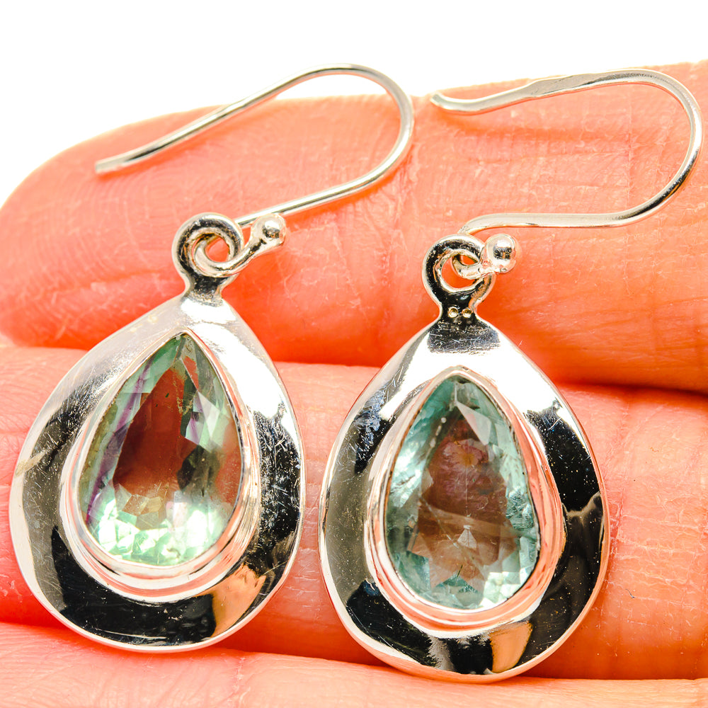 925 sterling silver teardrop earrings with green-blue gemstone drops