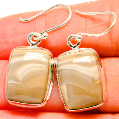 Square amber jasper drop earrings with 925 sterling silver hooks