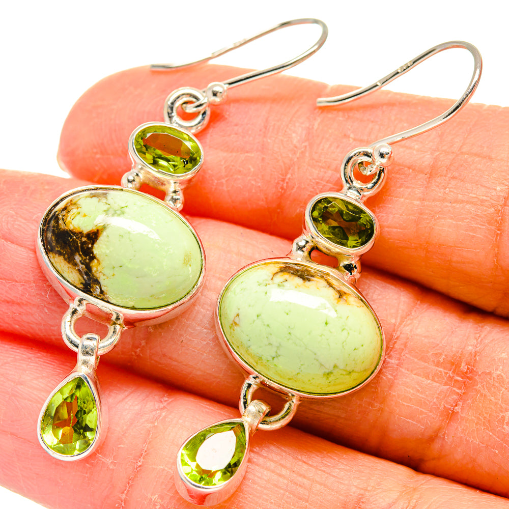 Sterling silver green oval drop earrings with peridot-like teardrop accents