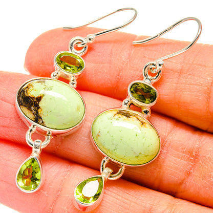 Sterling silver green oval drop earrings with peridot-like teardrop accents