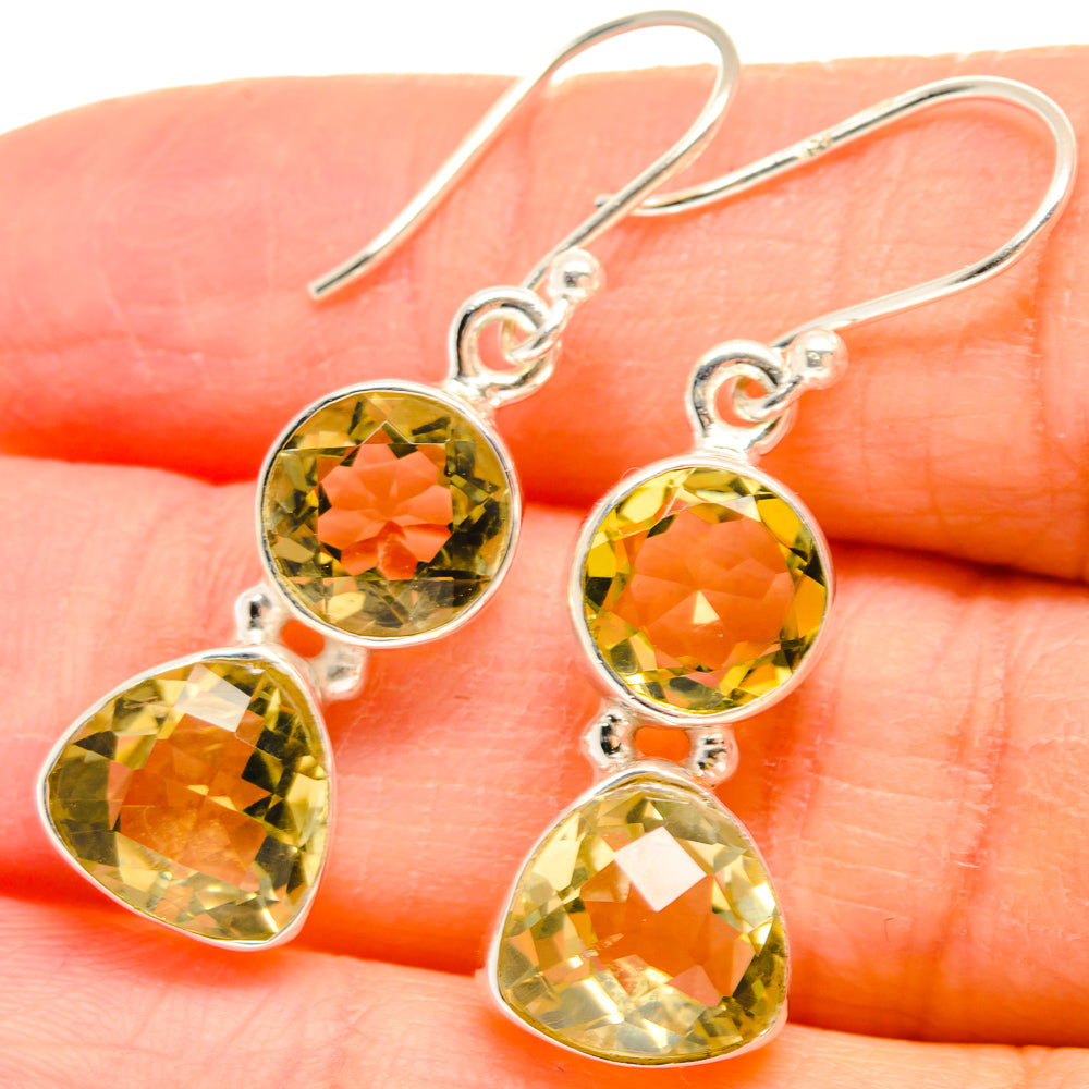 Faceted citrine earrings, round top and teardrop dangles with 925 sterling silver hooks